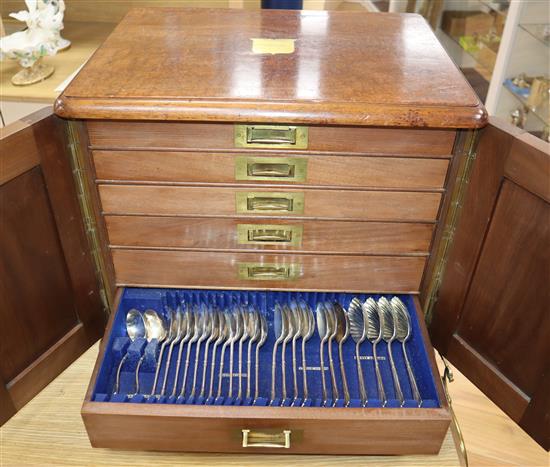 An extensive Victorian canteen of Albany pattern plated flatware, in a fitted mahogany box